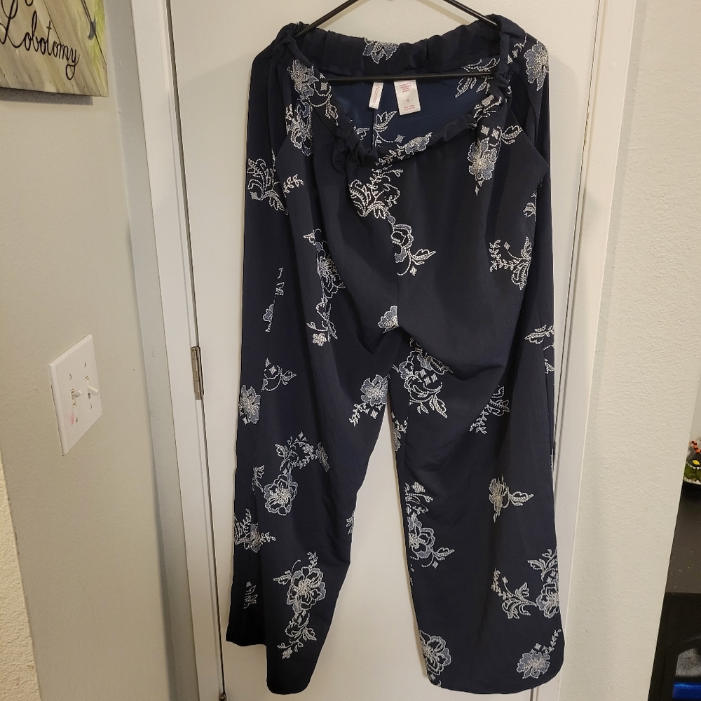 Target Navy Blue Floral Wide Leg Crepe Pants